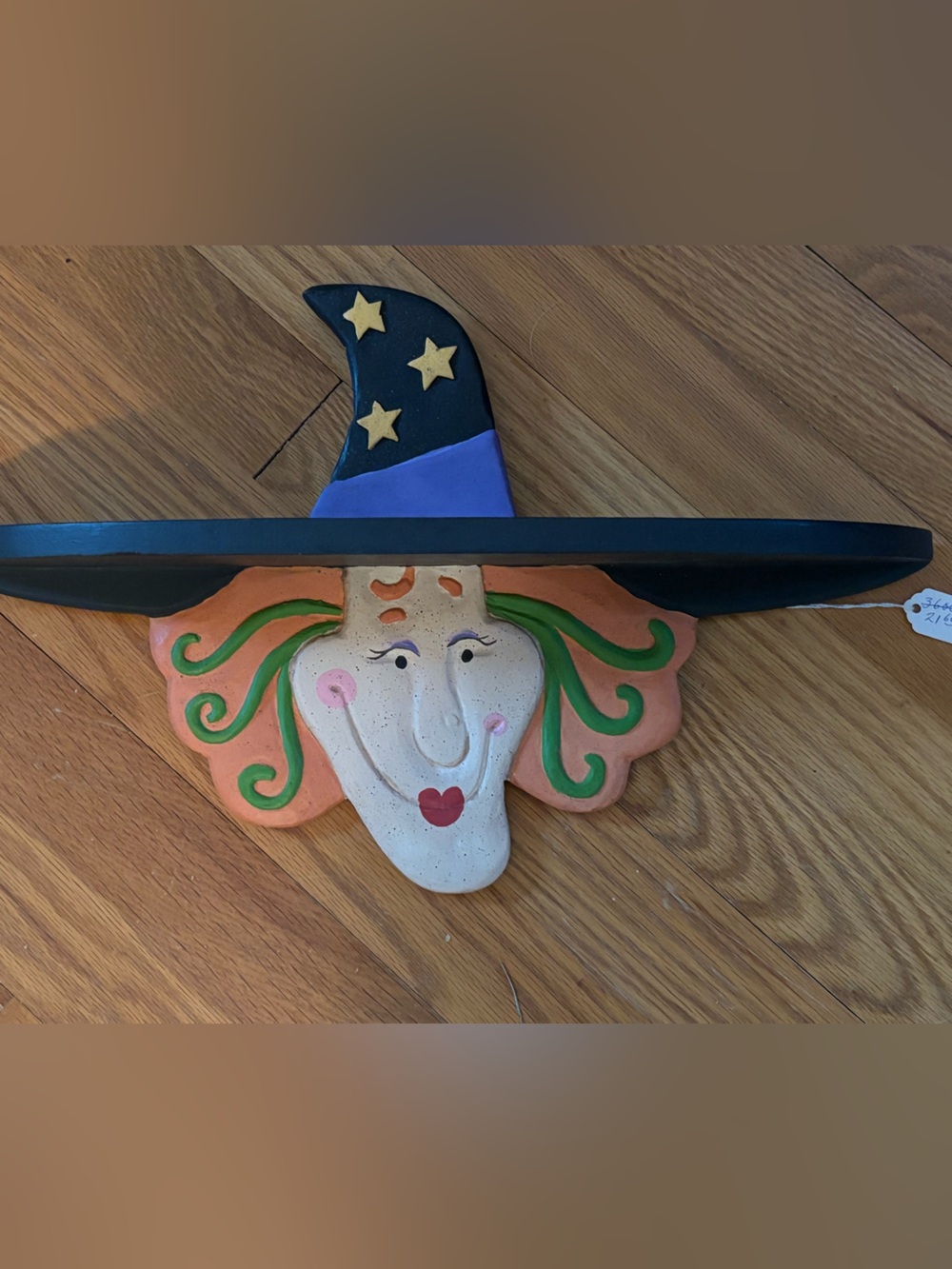 Whimsical Wooden Witch Shelf Wall Accent in Orange, Green & Purple